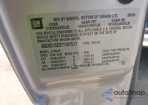 2007 Chevrolet Silverado 1500 Classic Lt1 z USA, uszkodzony, nr VIN 2GCEC13Z271181517